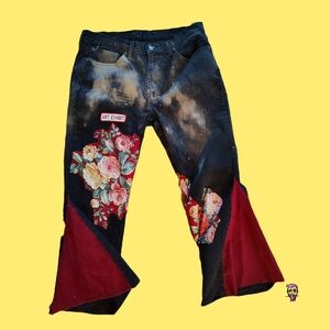 Black and Red Floral Bootcut Jeans